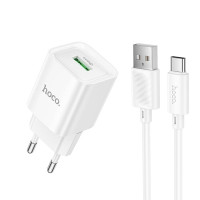 Мережевий зарядний пристрій Hoco C145A Charm QC3.0 18W (1USB-A) + кабель USB to Type-C - White
