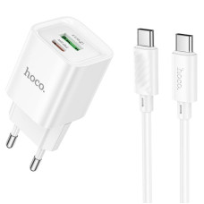 Мережевий зарядний пристрій Hoco C147A PD20W+QC3.0 (1USB-A/1C) + кабель Type-C to Type-C - White