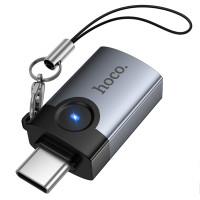Переходник Hoco UA46C Type-C Male to USB Female USB3.0 - Metal gray