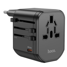 Мережевий універсальний перехідник Hoco AC15 Walker PD20W+QC3.0 (2USB-A/1C) (EU) - Black