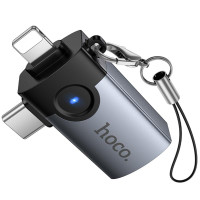 Перехідник Hoco UA46D OTG 2in1 Lightning male/Type-C male to USB female - Metal gray