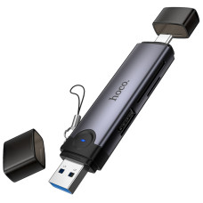 Картридер Hoco HB56 Victory 5in1 Type-C/USB2.0 to SD/TF3.0 + USB 2.0 - Metal gray