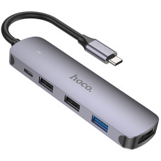 Перехідник HUB Hoco HB27 10-Port (Type-C to HDTV+USB3.0+PD+2xUSB2.0) - Metal gray