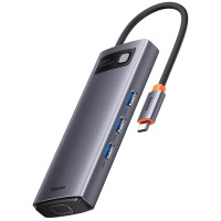 Перехідник HUB Baseus Metal Gleam Series 6-in-1 Multifunctional Type-C (WKWG080013) - Gray