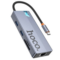 Перехідник HUB Hoco HB52 Wow 8in1 (Type-C to HDTV+RJ45+SD/TF+PD+Type-C3.0+2xUSB3.0) - Deep space gray