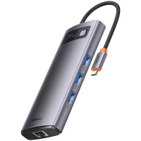 Перехідник HUB Baseus Metal Gleam Series 7-Port Clarity (Type-C to HDMI+USB3.0*3+PD+SD/TF) (B000307) - Station Gray