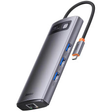 Перехідник HUB Baseus Metal Gleam Series 7-Port Clarity (Type-C to HDMI+USB3.0*3+PD+SD/TF) (B000307) - Station Gray