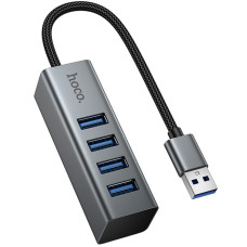 Перехідник HUB Hoco HB1B 4in1 (USB to 4xUSB 3.0) (0.2m) - Metal gray