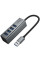 Перехідник HUB Hoco HB1B 4in1 (USB to 4xUSB 3.0) (0.2m) - Metal gray - фото