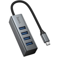 Перехідник HUB Hoco HB1C 4in1 (Type-C to 4xUSB 3.0) (0.2m) - Metal gray