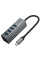 Перехідник HUB Hoco HB1C 4in1 (Type-C to 4xUSB 3.0) (0.2m) - Metal gray - фото