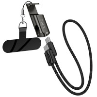 Дата кабель Hoco X126 Experto Type-C to Type-C 60W + Phone Holder & Lanyard (0.35m) - Black