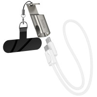 Дата кабель Hoco X126 Experto Type-C to Type-C 60W + Phone Holder & Lanyard (0.35m) - Light Gray