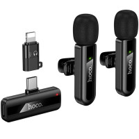 Петличний бездротовий мікрофон Hoco L20A Mini Voice (Lightning/Type-C) 60 mAh - Black