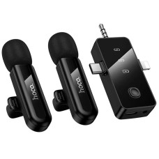 Петличний бездротовий мікрофон Hoco L20C Fair dual-mic 3in1 (Lightning/Type-C/3.5) - Black