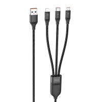 Дата кабель Hoco U104 Ultra 3in1 USB to Lightning/Type-C/MicroUSB 66W (1.2m) - Чорний