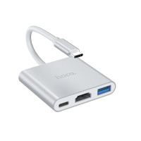 Перехідник HUB Hoco HB14 Type-C to USB3.0+HDMI+PD - Сталевий