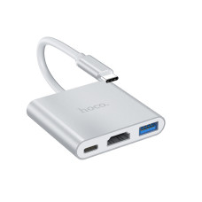 Перехідник HUB Hoco HB14 Type-C to USB3.0+HDMI+PD - Сталевий