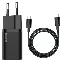 Мережевий зарядний пристрій Baseus Super Si Quick Charger PD25W (1USB-C) + кабель Type-C to Type-C (TZCCSUP-L) - Чорний