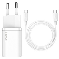 Мережевий зарядний пристрій Baseus Super Si Quick Charger PD25W (1USB-C) + кабель Type-C to Type-C (TZCCSUP-L) - Білий