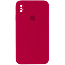 Чехол Silicone Case Square Full Camera Protective (AA) для Apple iPhone X / XS (5.8) - Красный / Rose Red