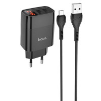 Мережевий зарядний пристрій Hoco C86A Balance 2.4A (2USB-A) + кабель USB to MicroUSB - Чорний