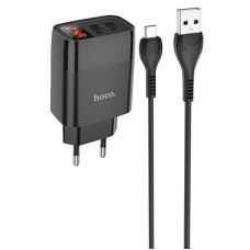 Мережевий зарядний пристрій Hoco C86A Balance 2.4A (2USB-A) + кабель USB to MicroUSB - Чорний