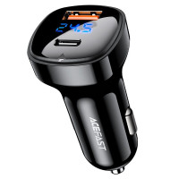 Автомобільний зарядний пристрій Acefast B4 digital display 66W(USB-C+USB-A) dual port Black