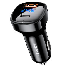 Автомобільний зарядний пристрій Acefast B4 digital display 66W(USB-C+USB-A) dual port Black