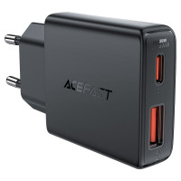 Мережевий зарядний пристрій Acefast A69 PD30W GaN (USB-C+USB-A) Black