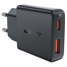 Мережевий зарядний пристрій Acefast A69 PD30W GaN (USB-C+USB-A) Black