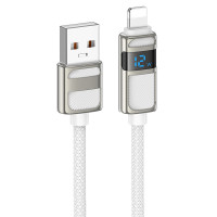 Дата кабель Hoco U137 Line with display USB to Lightning 2.4A/12W (1.2m) - White