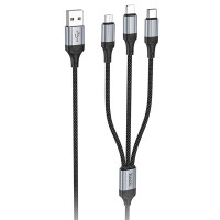 Дата кабель Hoco X102 Fresh 3in1 USB to Lightning + MicroUSB + Type-C (1m) - Black