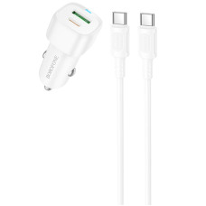 Автомобильное зарядное устройство Borofone BZ34B Cloud PD20W+QC3.0 total 38W (1USB-A/1C) + кабель Type-C to Type-C White
