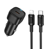 Автомобільний зарядний пристрій Borofone BZ34A Cloud PD20W (1USB-C) + кабель Type-C to Lightning - Black