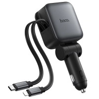 Автомобільний зарядний пристрій Hoco Z67A Triunfar PD45W+QC3.0 total 60W with retractable cables (1USB-A/2C/1L) Metal gray