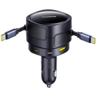 Автомобильное зарядное устройство Baseus Enjoyment Max PD90W with retractable cables (1USB-A/3C) (C00035507121) - Cosmic Black