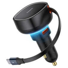 Автомобільний зарядний пристрій Baseus Enjoyment Pro PD60W with retractable cables (1USB-A/1C/1L) (C00057802111) - Cluster Black