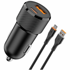 Автомобильное зарядное устройство Amaya ACC-14C PD15W+QC3.0 total 35W (1USB-A/1C) + кабель USB to Type-C Black
