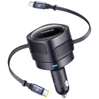 Автомобильное зарядное устройство Baseus Enjoyment Max PD60W with retractable cables (1USB-C/1L) (C00035507121) - Cosmic Black