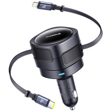 Автомобільний зарядний пристрій Baseus Enjoyment Max PD60W with retractable cables (1USB-C/1L) (C00035507121) - Cosmic Black