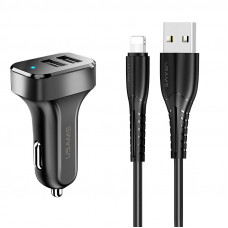 Автомобильное зарядное устройство Usams C13 2.1A Dual USB + U35 Lightning cable (1m) - Черный