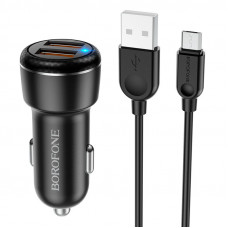 Автомобільний зарядний пристрій Borofone BZ17 QC3.0 (2USB/3A) + MicroUSB - Чорний