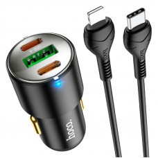 Автомобильное зарядное устройство Hoco NZ6 PD45W (2Type-C/1USB) + Type-C to Lightning - Black