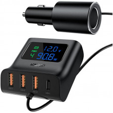 Автомобильное зарядное устройство Acefast B8 digital display car HUB charger - Black