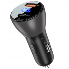 Автомобильное зарядное устройство Acefast B6 metal car charger 63W (USB-A + USB-C) with digital display - Transparent black