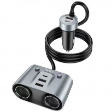 Автомобільний зарядний пристрій Hoco Z51 Establisher 147W(2C3A) 2-in-1 cigarette lighter car charger - Metal gray