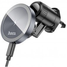 Автотримач з Бездротовий зарядний пристрій Hoco HW6 Vision metal magnetic (air outlet) - Black / Metal gray