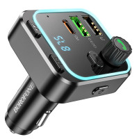 Автомобільний зарядний пристрій FM модулятор Borofone BC53 Highway PD20W+QC3.0 (2USB-A/1C) Black