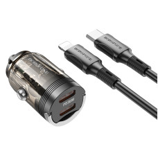 Автомобільний зарядний пристрій Borofone BZ29B Outstanding PD36W (2USB-C) + кабель Type-C to Lightning - Transparent black